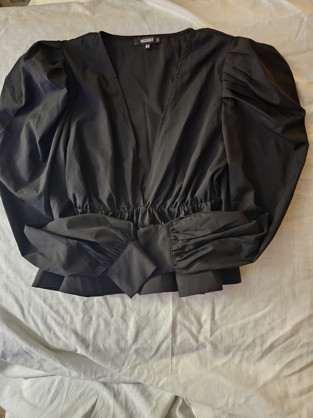 Missguided Black Puff-Sleeve Peplum Top